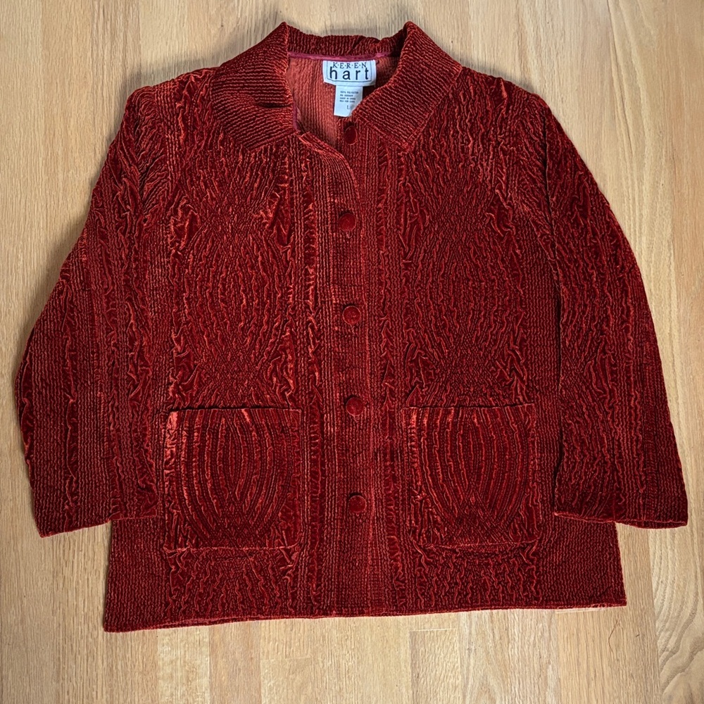 Vintage Bohemian Hippie Rust Orange Textured/Crushed Velour Jacket L